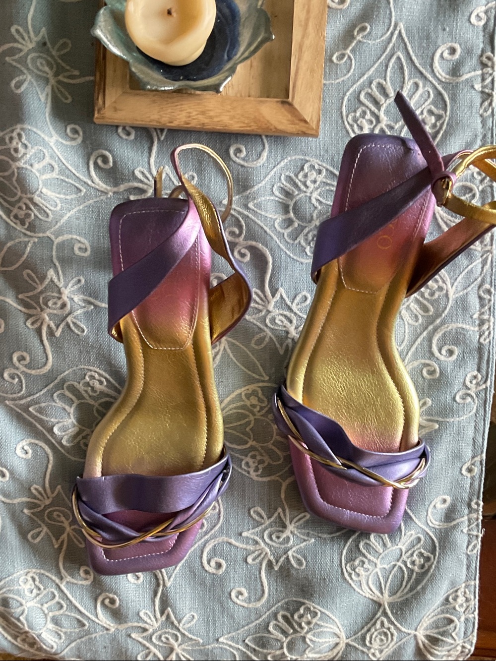 Iridescent Purple and Gold Slingback Heels for Women